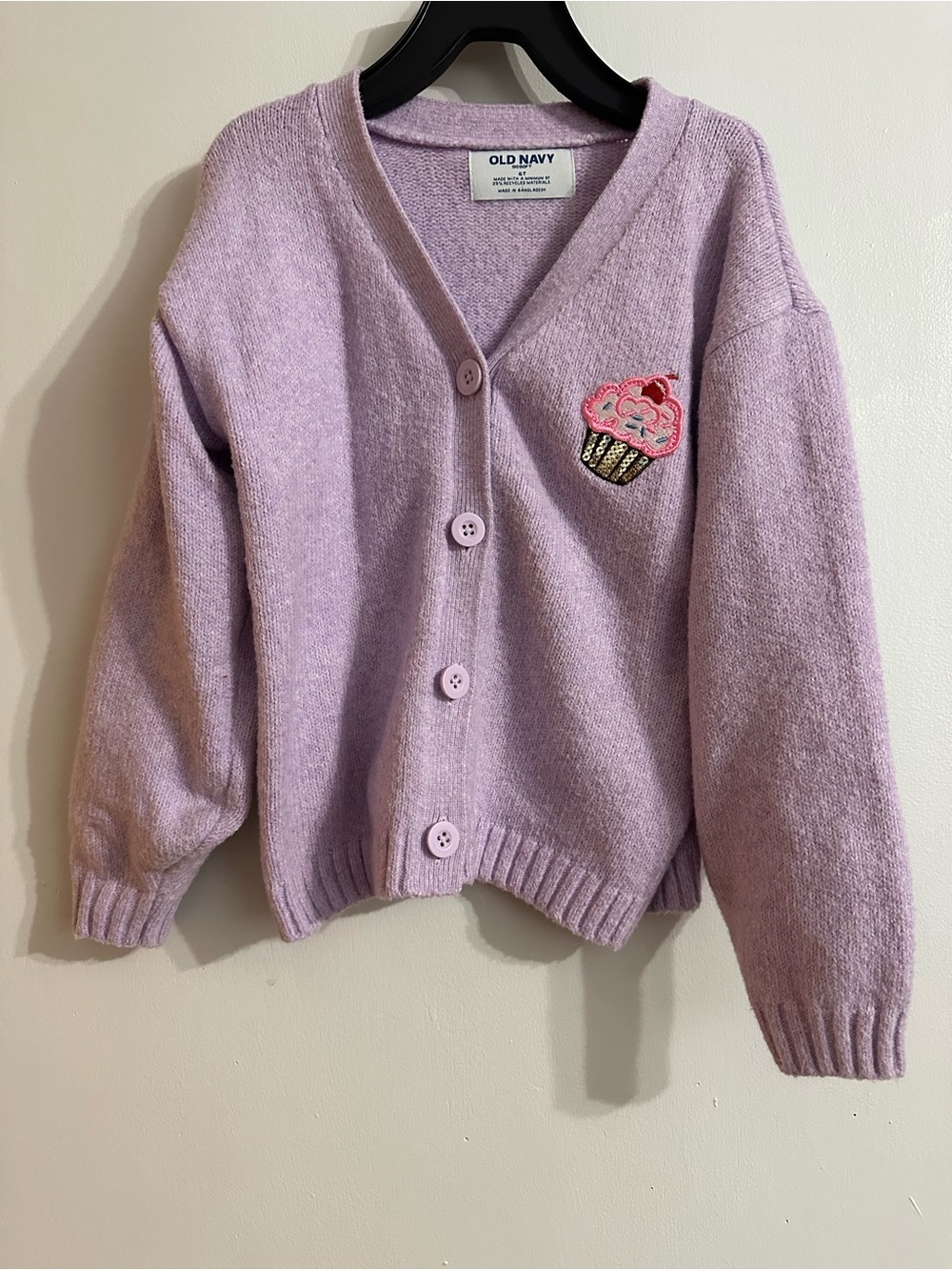 Old Navy Lavender Knit Cardigan with Cupcake Patch